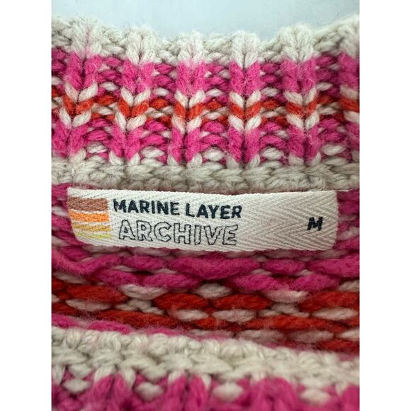 Marine Layer Archive Corralito Pullover Crew Sweater Pink Oatmeal Fair Isle M - Picture 7 of 11